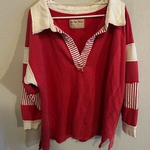 Free People Red Top with White Striped Collar